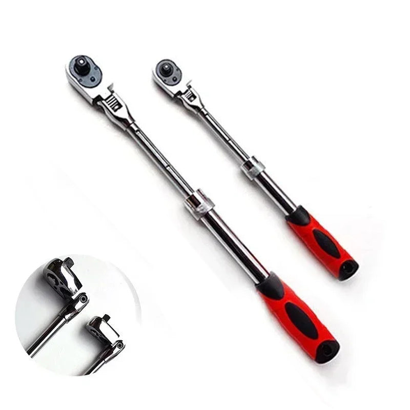 72-Tooth Retractable Ratchet Wrench Set Extensible Handle Carbon Steel Quick Release Spanner 1/4" 3/8" 1/2" Multifunctional Hand Tool