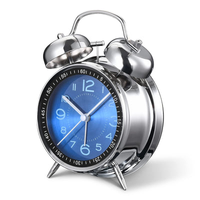 LinkMejor 4 Inch Loud Alarm Clock Twin Bell Analog for Heavy Sleepers Silent Non-Ticking Quartz with Backlight