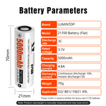 2Pcs Lumintop 21700 Flat-top Battery 5000mAh High Capacity Rechargeable Li-ion Cell 3.7V/18.5Wh Flashlight RC Home Tools Toys Batteries