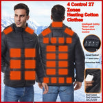 LinkMejor 4 Control 27 Zone Smart Heating Cotton Jacket DC-USB Dual Interface Men's Warm Winter Coat Comfortable Heated Clothing(No Battery)