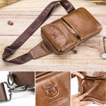 LinkMejor Retro Genuine Leather Men's Chest Bag Comfy Adjustable Shoulder Strap Crossbody Bags Large-capacity Multi-layered Messenger Bags for Travel