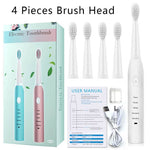 IPX7 Ultrasonic Electric Toothbrush 5 Modes USB Rechargeable Sonic Automatic Teeth Cleaner with 4 Brush Heads