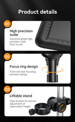 Digital Microscope 4.3inch Screen 50-1000X Magnification 2MP Resolution Long-Lasting 2000mAh Battery Ideal for Detailed Exploration and Research