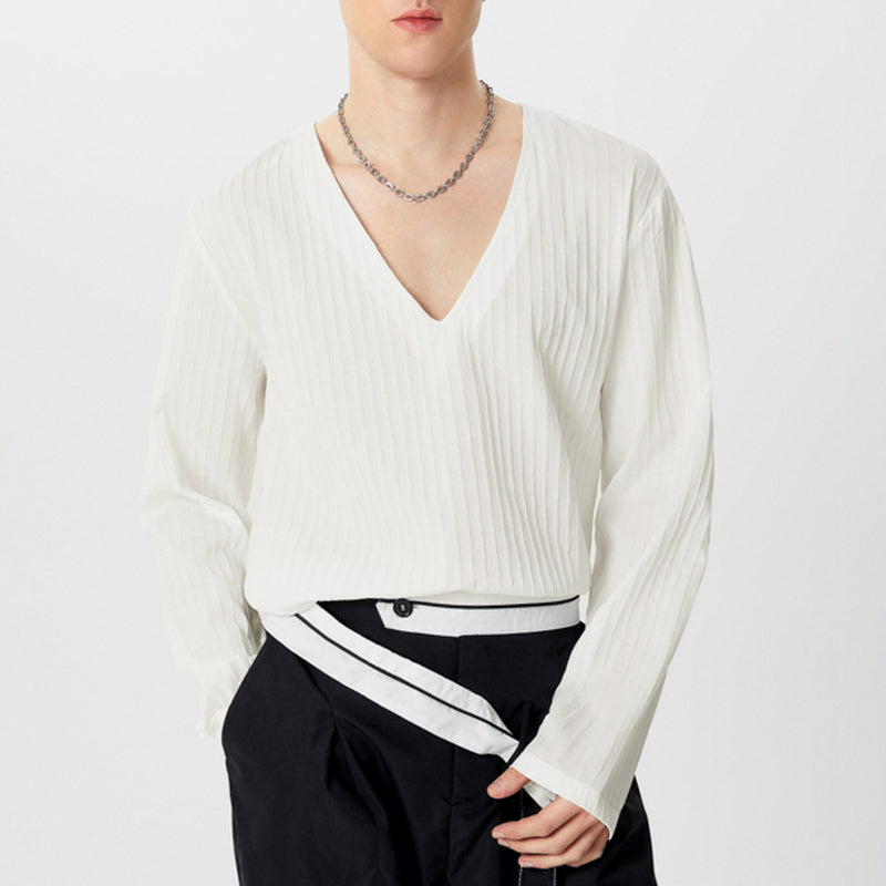 LinkMejor Men Fashion V-neck Long Sleeve T-shirt Comfy Loose Fit Solid Color Tshirt Top for Men Plus Size, Spring Fall