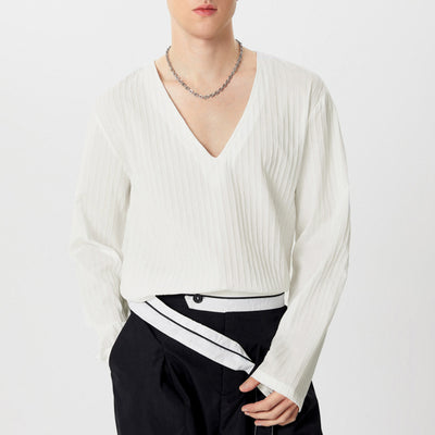 LinkMejor Men Fashion V-neck Long Sleeve T-shirt Comfy Loose Fit Solid Color Tshirt Top for Men Plus Size, Spring Fall