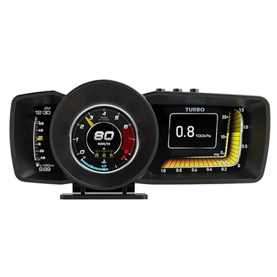 A600 Car HUD On Board Computer Gauge Dual Screen OBD2 GPS Speedometer Turbo Boost Fuel Consumption Ambient Temperature RPM Altitude Direction