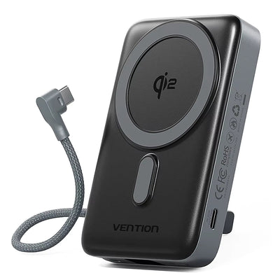 Vention FKH 35W 38.5Wh 10000mAh Magnetic Wireless Power Bank Come with Type-C Cable External Battery Power Supply with 2 Input & 3 Outputs Fast Charging with Phone Stand for iPhone 17 17Pro Max 16 15 14 13 for Xiaomi 17pro for SAMSUNG for OPPO for VIVO