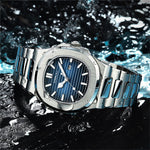 LinkMejor Men's Quartz Watch Stainless Steel Band Waterproof Luminous Square Dial Business Casual Fashion Date Wristwatch