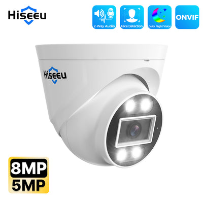 Hiseeu 4K 5MP POE IP Security Surveillance Camera H.265+ Dome CCTV ONVIF 2-Way Audio Record Face Detection Full Color Indoor for Home Surveillance Security