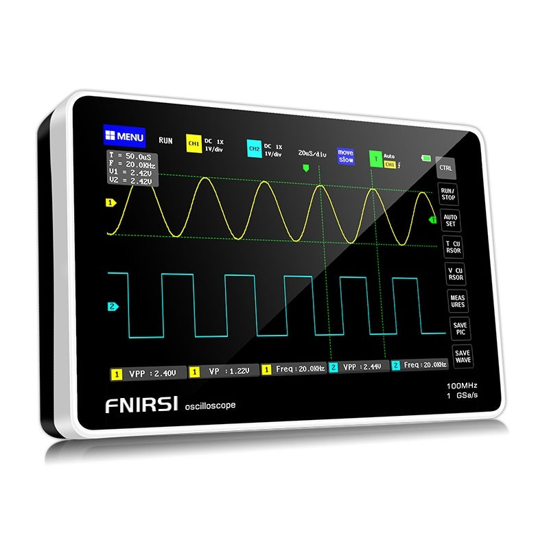 LinkMejor 1013D 7-inch Digital 2 Channels Tablet Oscilloscope 100M Bandwidth 1GS/s Sampling Rate 800x480 Resolution Capacitor Screen Touch + Gesture Operation Oscilloscopes
