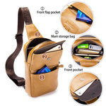 LinkMejor Retro Genuine Leather Men's Chest Bag Comfy Adjustable Shoulder Strap Crossbody Bags Large-capacity Multi-layered Messenger Bags for Travel