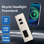 LinkMejor 400LM 2000mAh Type-C Charging Bicycle Headlight 3 Gears COB Side Light Battery Level Display Waterproof Power Bank Front Bike Light for Night Riding
