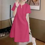 LinkMejor Elegant Style Women Summer Fashion V Neck Short Sleeve Sundress Casual Holiday Party Knee-length Dress