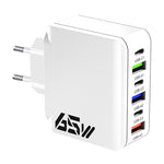 65W 6-Port USB PD Charger 3USB-A+3USB-C PD QC3.0 Fast Charging Wall Charger Adapter EU Plug US Plug for iPhone 16 16 Pro 15 14 13 Pro Max for Samsung Galaxy Z Flip 6 for Huawei Mate XT