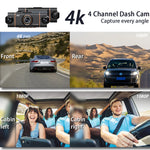3 Inch IPS Screen 4 Lens Car Dashboard DVR Dash Camera Wifi Infrared Night Vision G-sensor 1920x1080P Video Resolution