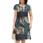 LinkMejor Women Chic Printed Short Sleeve Dress Plus Size Loose Fit, Perfect for Work & Everyday