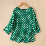 LinkMejor Women Summer Casual 3/4 Sleeve Blouses O Neck Polka Dot Loose Ladylike Shirt Top