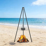 Xmund Outdoor Picnic Campfire Tripod Grill Adjustable Height Barbecue Grill Grille Stainless Steel Outdoor Camping BBQ Tripod Hanger