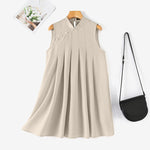 LinkMejor Women Elegant Stand Collar Sundress Sleeveless A-Line Midi Party Prom Dress
