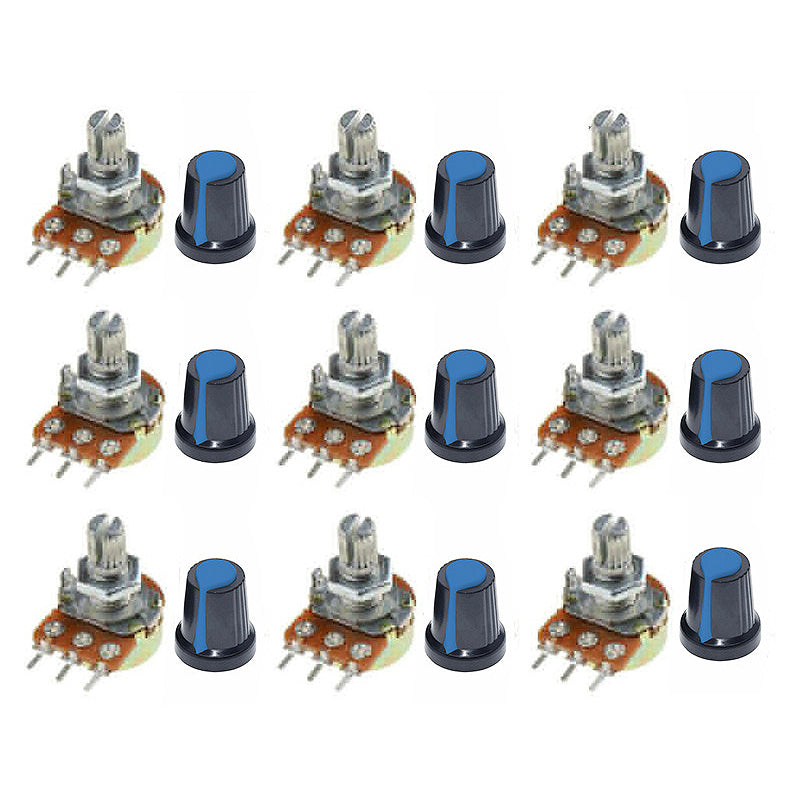 9Pcs/Set WH148 Potentiometer Resistor with Nuts and Potentiometer Button Cap Adjustable Knob for B1K/B2K/B5K/B10K/B20K/B50K