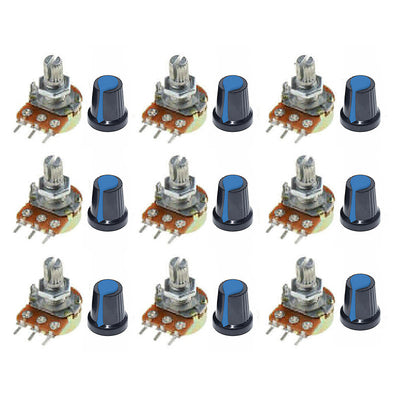 9Pcs/Set WH148 Potentiometer Resistor with Nuts and Potentiometer Button Cap Adjustable Knob for B1K/B2K/B5K/B10K/B20K/B50K