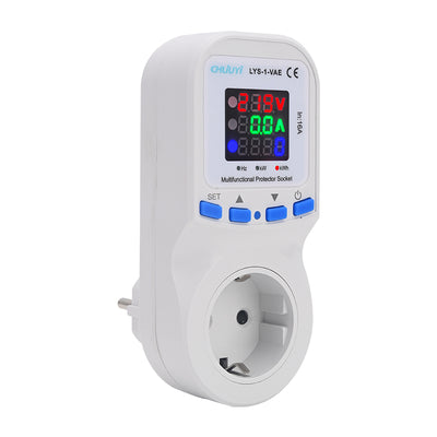 LYS-1-VAE Metering Protector Socket EU Plug with Large LED Display Current Voltage Energy Monitor Over Under Voltage Protection