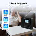 Retekess V115P Portable Shortwave Radio AM FM SW LW WB Rechargeable Digital Tuner 1800mAh Battery Wireless Connection TF Card Recording Flashlight Sleep Timer Alarm Clock