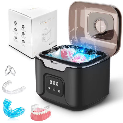 Tevorex Ultrasonic Retainer Cleaner Machine High Frequency Vibration 3 Speed Timing Ultrasonic Cleaning Device with 240ML Stainless Steel Tank for Dental Glasses Watches Jewelry