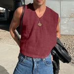 LinkMejor Mens Solid Textured V-Neck Sleeveless Tank Top Comfortable Cool Vest Top