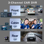 2 Inch IPS Screen Car Dash Cam 3-Channel Driving Recorder G-sensor Loop Recording Parking Monitoring