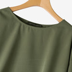 LinkMejor Women's Round Neck Drop Shoulder Lantern Sleeve Loose Casual Solid Blouses