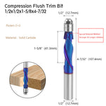 1/2" Shank YK20 Carbide CNC Router Bit Blue Coated Compression Flush Trim Mill for Slotting and Trimming