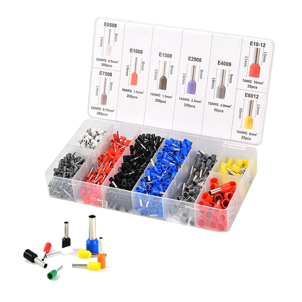 1200PCS Tubular Crimp Terminals Electrical Wire Cable Ferrules Connectors E0508 E7508 E1008 E1508 E2508 E4009 E6012 Ring Sleeve