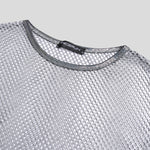 LinkMejor Mens Tshirt Fashion Shiny Mesh Patchwork See Through Fishnet Short Sleeve T-Shirt Summer Cool Short Top