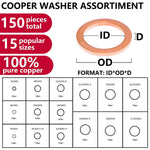 150PCS 15 Sizes Copper Metric Sealing Washers Assortment Set Flat Ring Sump Plug Oil Seal Gasket Sealing Washers Crush Washer Assortment M5/6/7/8/10/10.5/11/12/12.5/14/15/16/16.5/17.5