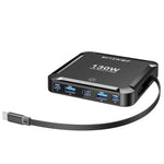 [GaN Tech] LinkMejor® BW-S32 130W 5 in 1 USB PD Digital Display Charger with Retractable Cable Fast Charging Desktop Charging Station for iPhone 17 16 16 Pro 15 14 13 Pro Max for MacBook Pro for Airpods for Apple Watch