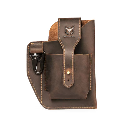 LinkMejor Genuine Leather Waist Bag for Men Belt Bag Packs 7inch Cell Phone Purse Waist Bag Wear Buckle Retro Belt Pack