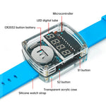 HU090 DIY LED Digital Watch Kit 0.28 Inch Red Display Silicone Strap 12/24 Hour Format Countdown Timer Acrylic Shell Battery Operated Beginner Soldering Practice