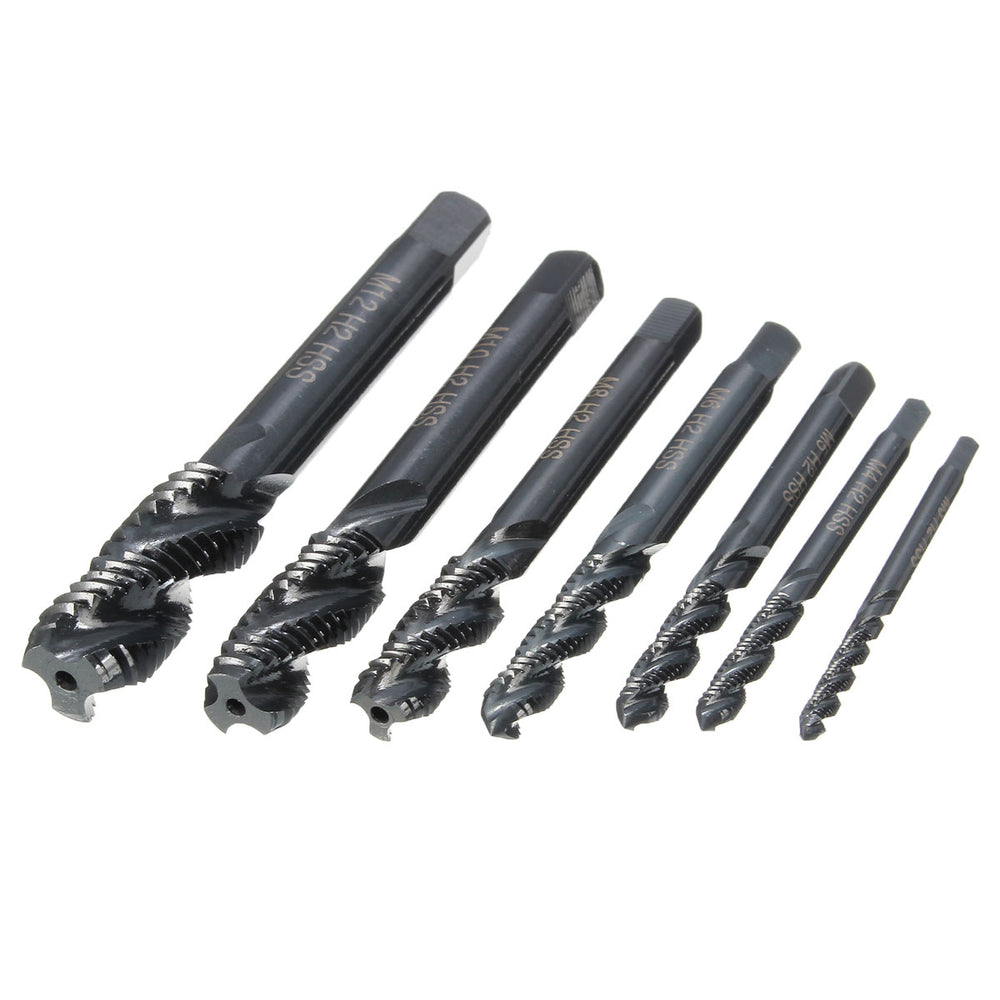 Drillpro 7pcs M3-M12 HSS Nitriding Coated Screw Tap Metric Right Hand Spiral Screw Thread Tap