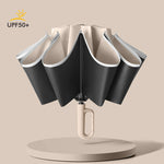 10 Ribs Fully Automatic Handle Umbrella 106cm Detachable Handle Reverse Opening UV Umbrella with Windproof Reflective Stripe Reverse Fold Umbrella Carabiner Travel