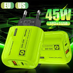 [GaN Tech] APD-555 45W 2-Port USB PD Charger USB-A+USB-C PD Fast Charging Wall Charger Adapter EU Plug US Plug for iPhone 16 15 14 13 Pro Max for Huawei Mate XT for Xiaomi MIX Fold4 for Samsung Galaxy Z Flip6