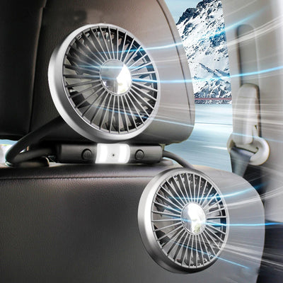 Dual Head Car Clip Fan With LED Light 360° Rotatable Car Cooler Fan Low Noise Cooling Fans Type C Car Electrical Fan