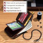 LinkMejor Men Genuine Leather Wallets Multifunction Bifold Zipper Wallets RFID Anti-magnetic Multi-card Slot Card Holder Coin Purse