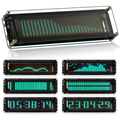 AK2515-V3.0 Bluetooth VFD Audio Spectrum Indicator 3.5mm Input Dual Type-C Port Spectrum Analyzer Clock with Visual Display