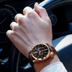 LinkMejor Men Watches Waterproof Luminous Calendar Quartz Watch Stainless Steel Leather Watch Fashion Luxury Business Wristwatch