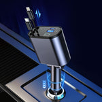 Retractable Car Charger 60W 4 in 1 Super Fast Charge Car Phone Charger Retractable Cables with 2 USB Ports Car Charger Adapter for iPhone 15/14/13/12 Pro Max