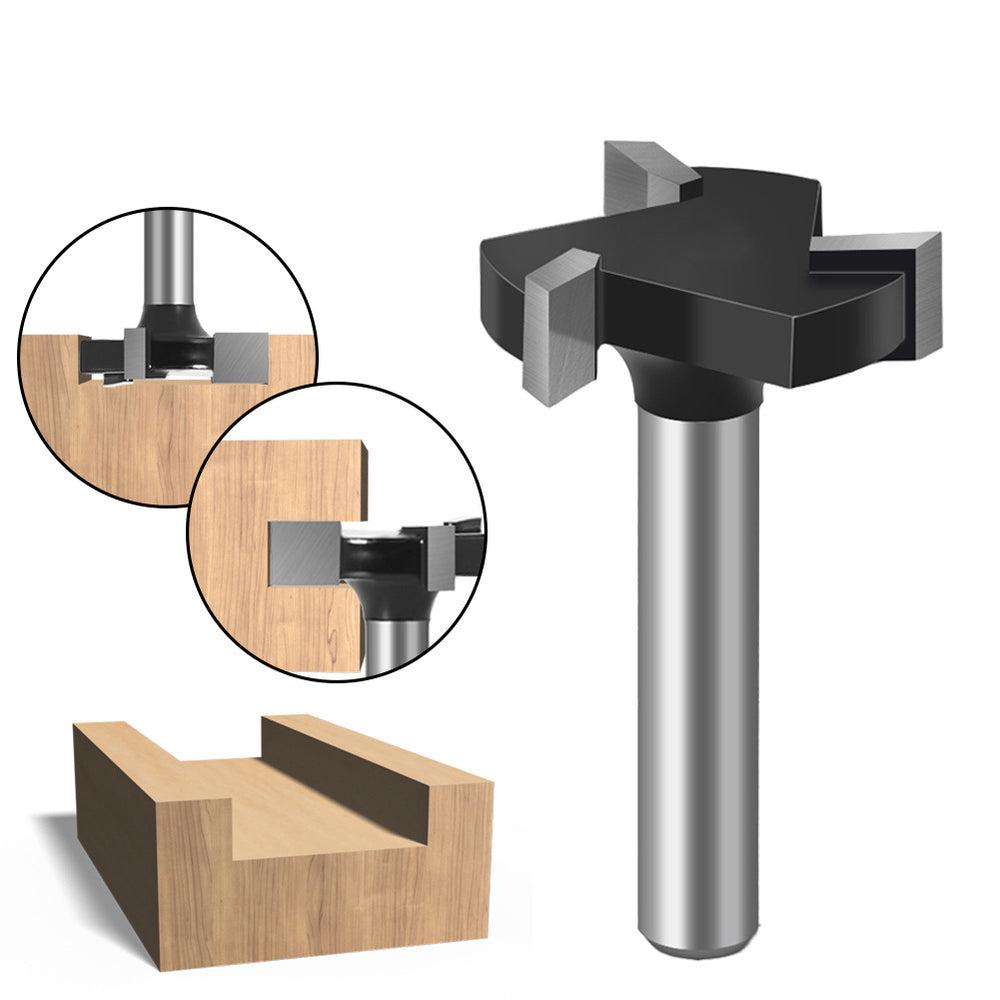 LinkMejor 1/4 Inch 6mm Shank 3 Flutes CNC Spoilboard Surfacing Router Bit Slab Flattening Router Bit Milling Cutter With Adapter 1"/25.4mm Cutting Diameter