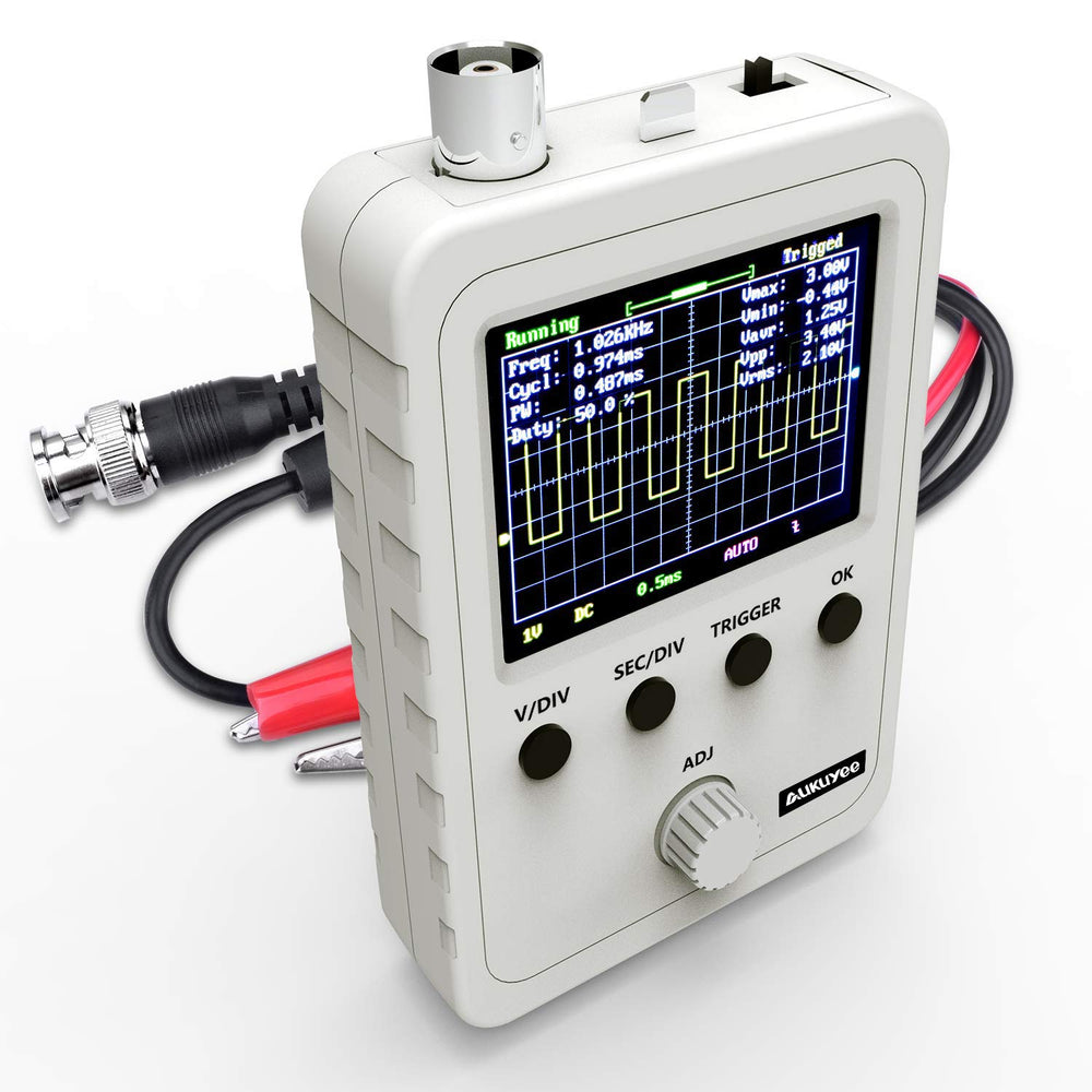 LinkMejor Q15001 Handheld Digital Oscilloscope Kit 2.4" TFT Display 5mV/div-20V/div Sensitivity Pre-Assembled with Rotary Encoder and Power Supply