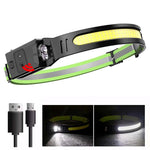 LinkMejor 350LM COB Wave Sensor Smart LED Headlamp With USB Rechargeable Battery Yellow/Blue AUX Light Waterproof Head Lamp For Running Fishing Hunting Outdoor Flashlight Work Light Torch