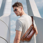 LinkMejor Men's Genuine Leather Fanny Bag Adjustable Strap Waist Bag Retro Crossbody Chest Bag